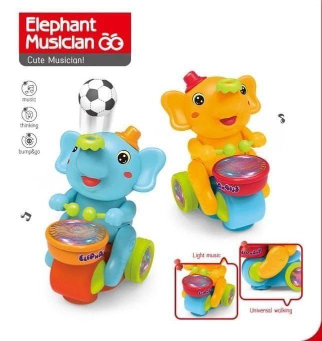 Elephant Musician Walking Drummer Toy – Musical, Light-Up & Bump-and-Go