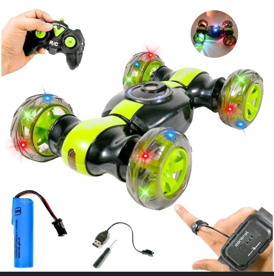 360° Rechargeable RC Stunt Car with LED Lights & Remote Control